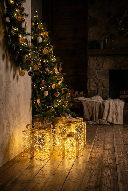 Set of 3 Christmas Gift Boxes – Decorative Nesting Holiday Present Boxes for Festive Gifting & Home Décor