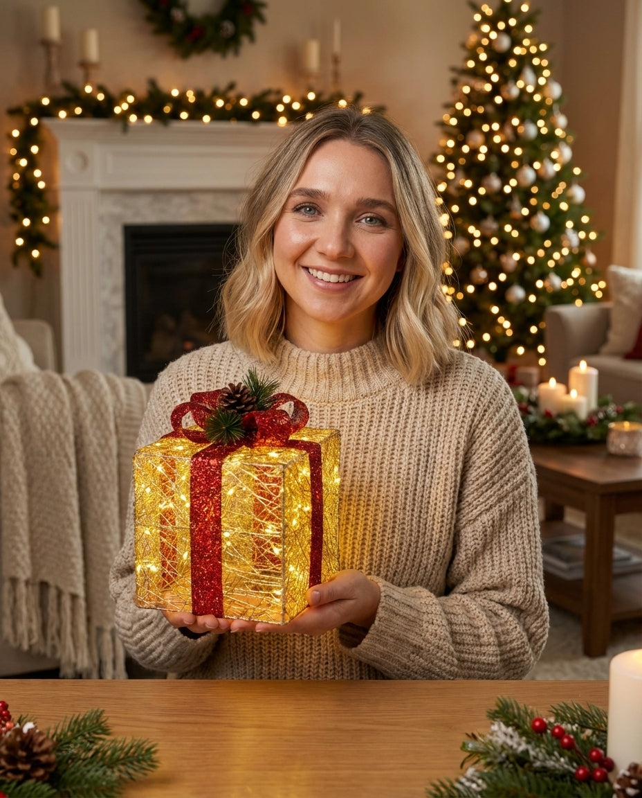 Set of 3 Christmas Gift Boxes – Decorative Nesting Holiday Present Boxes for Festive Gifting & Home Décor