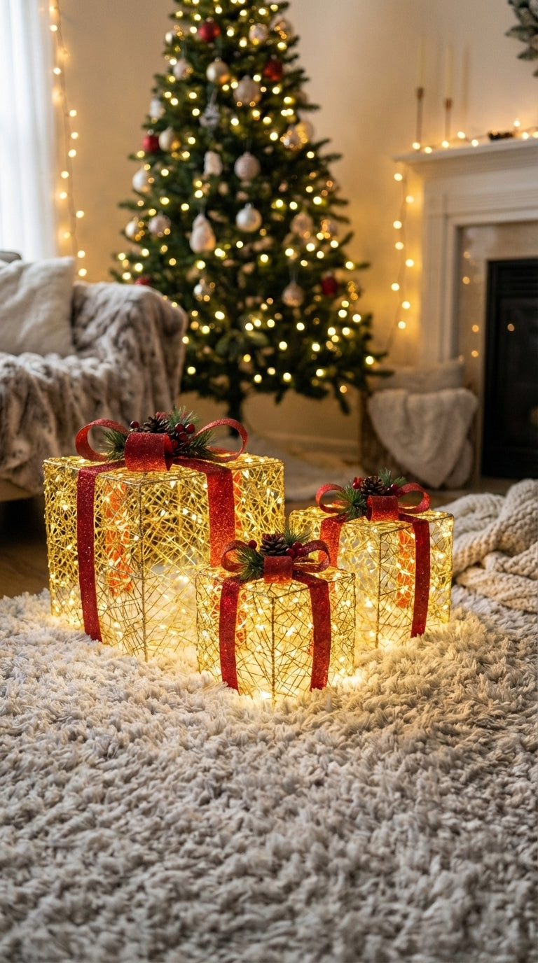 Set of 3 Christmas Gift Boxes – Decorative Nesting Holiday Present Boxes for Festive Gifting & Home Décor